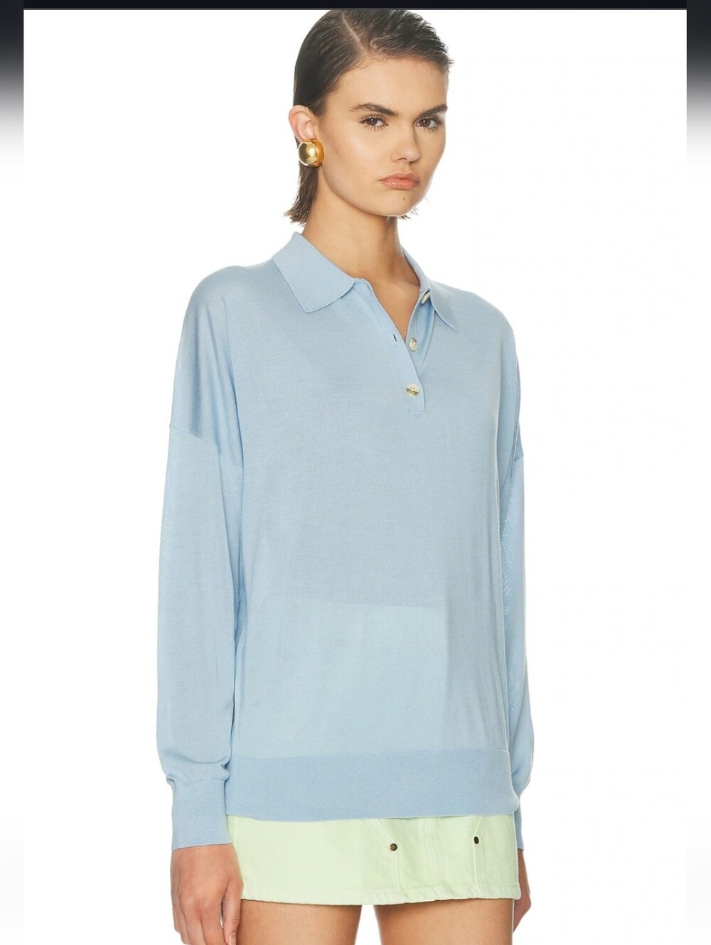 Silk Cashmere Boxy Long Sleeve Polo Top